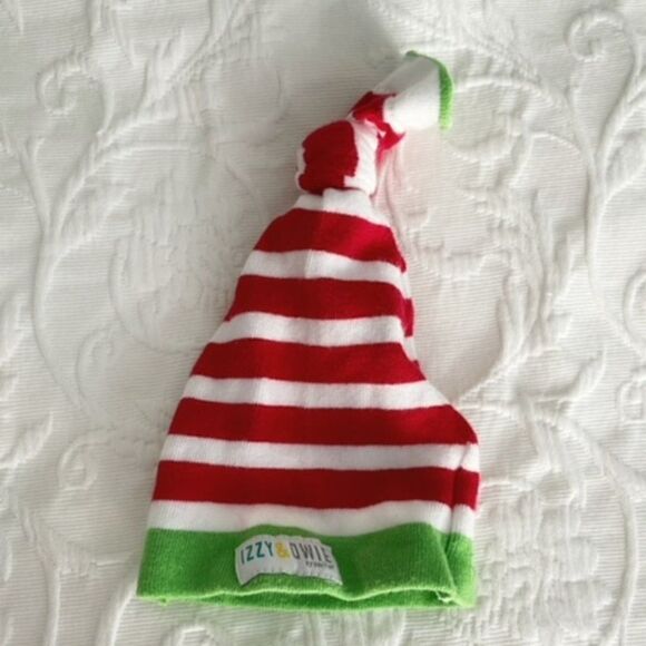 Izzy and Owie Red White Stripe Green Santa Christmas Elf Hat for Baby - Picture 1 of 3